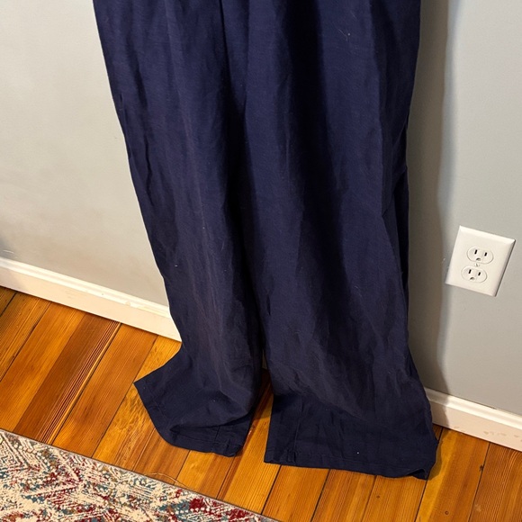 NWT Japna Deep Blue V-Neck Linen Bohemin Tie Back Jumpsuit Large Natural Fiber - Picture 4 of 6